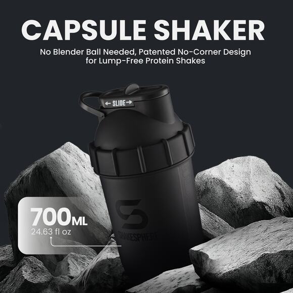 NWT SHAKESPHERE Leak-Proof Protein Shaker Bottle Matte Black  24oz - Picture 5 of 7